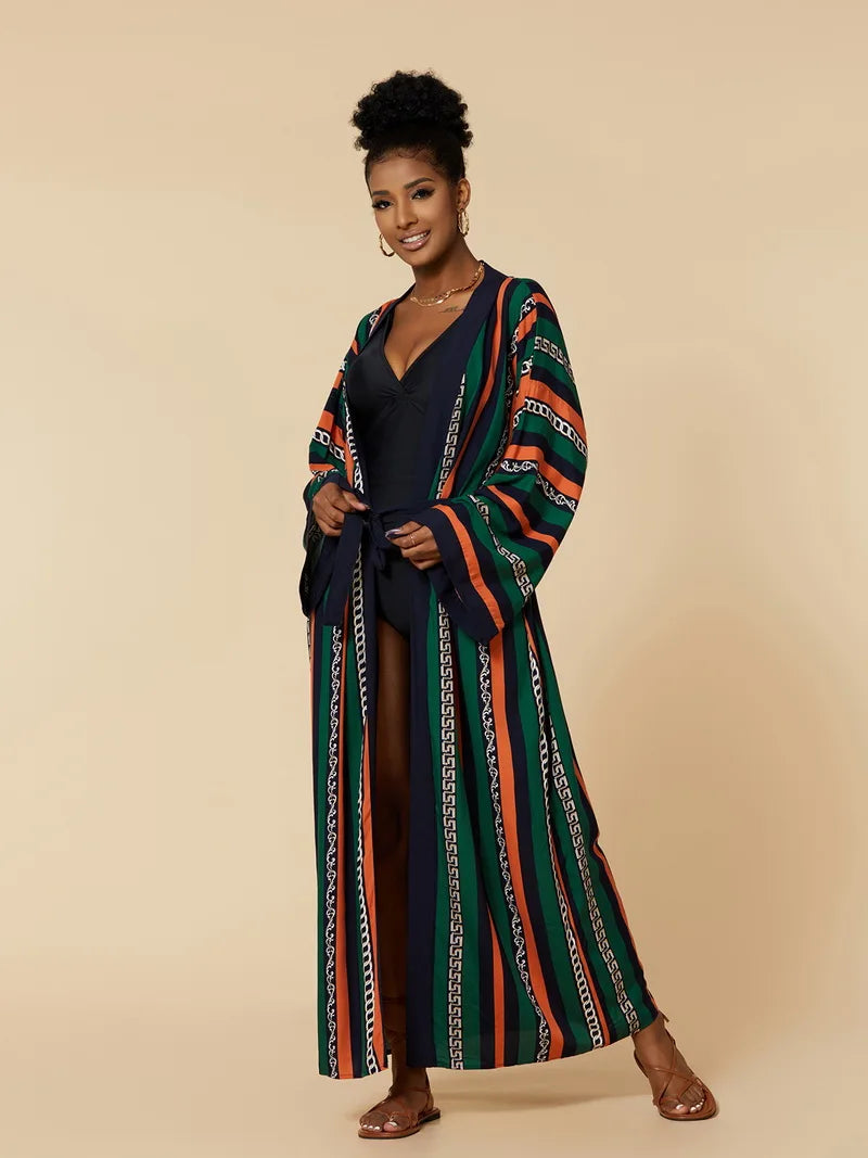 Para Praia Kimono Beach Robe Swimsuit Cover Ups Beachwear Long Flared Sleeve Dress Sarong Women Loose Cardigan Bikini Covers