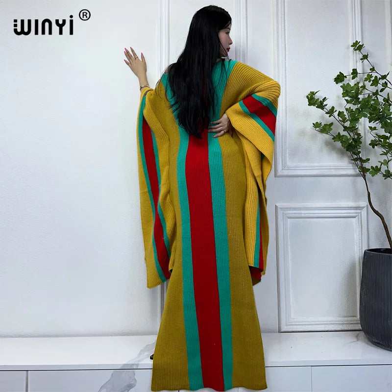 WINYI winter Knitted elastic maxi long dress Comfort Warm fashion Caftan Elegant Women winter clothes for women party dresses