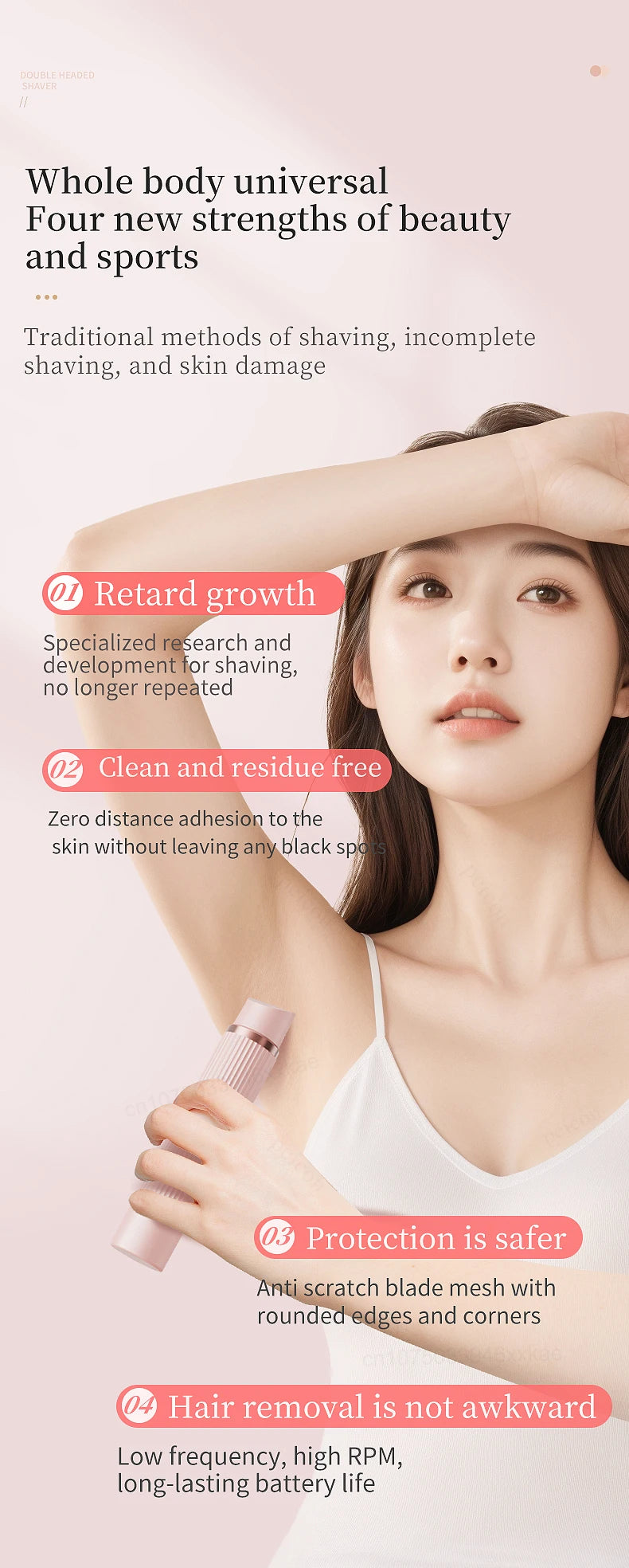 Hair Clipper Women Face Bikini Facial Body Epilator Female Leg Underarm Razors Electric Shaver Rechargeable Double Head Trimmer