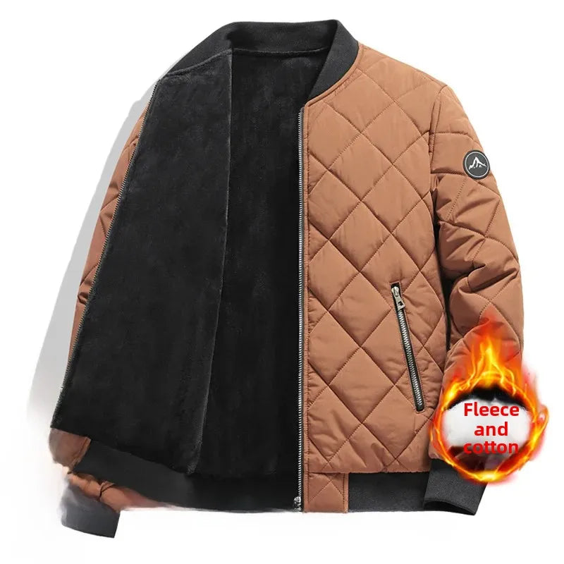 Men's Casual Cotton Coat Fleece-lined Warm Padded Jacket Nylon Material Loose Fit For Middle-aged Elderly