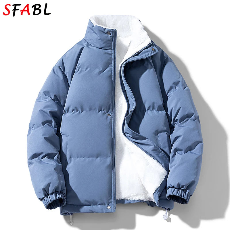 New Hooded Fleece Lining Men's Winter Jacket Coat Parka With Zipper Pockets Korean Winter Jackets for Men's Winter Coats Black