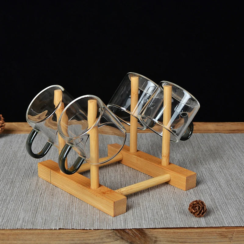 Bamboo Cups Drainer Wooden Dish Draining Rack Plates Holder Kitchen Storage Cabinet Organizer for Dish Cutting Board Pot Lid