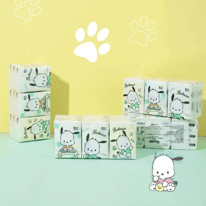 Kawaii Hello Kitty Handkerchief Paper Cartoon Sanrio Pochacco Kitty Printed Napkins Portable Small Pocket Tissues Facial Paper