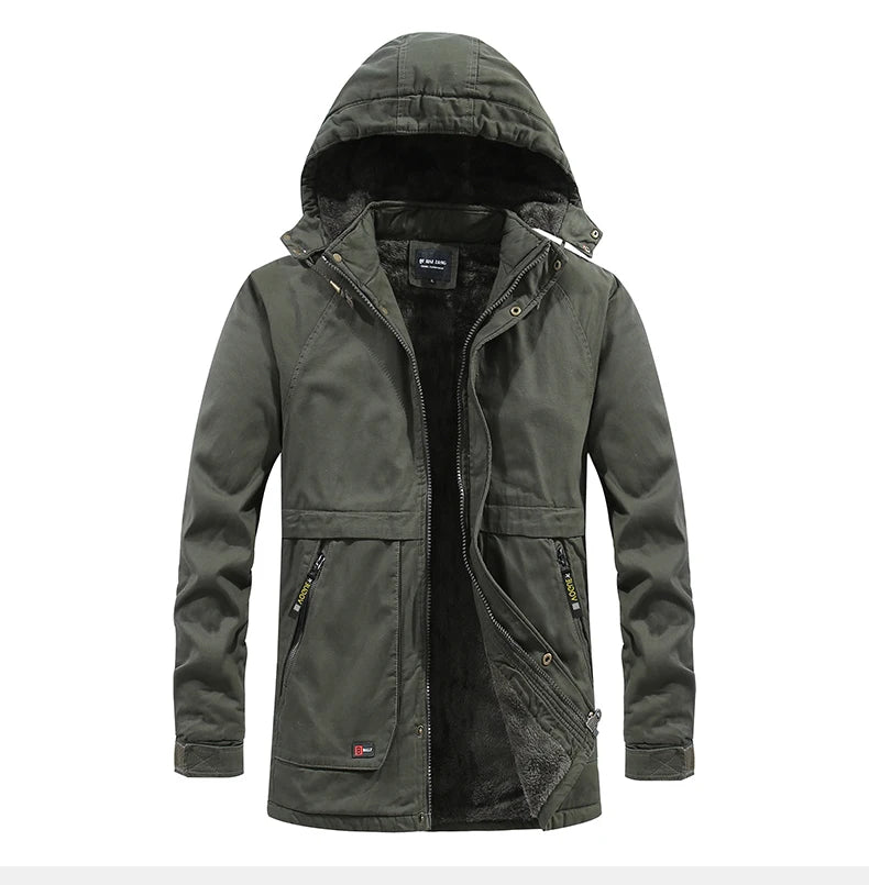 Men Winter Cotton Thick Warm Parkas 2024 New Hot Waterproof Fleece Jacket Coat Men Brand Outwear Fashion Hooded Casual Parka Men