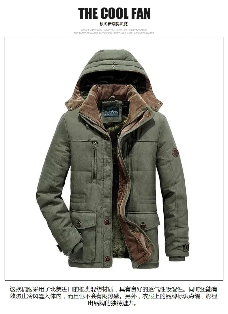 Thick Warm Coat Long Thick Fleece Hooded Waterproof Parkas Jacket Coat Winter New Men Outwear Fashion Pockets Parka Jackets mens