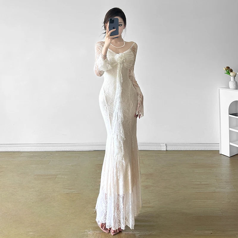 Sexy Lace Womens Dresses Summer Spring Fashion Elegant Evening Party Long Dress Birthday Prom Vestidos Female Clothing
