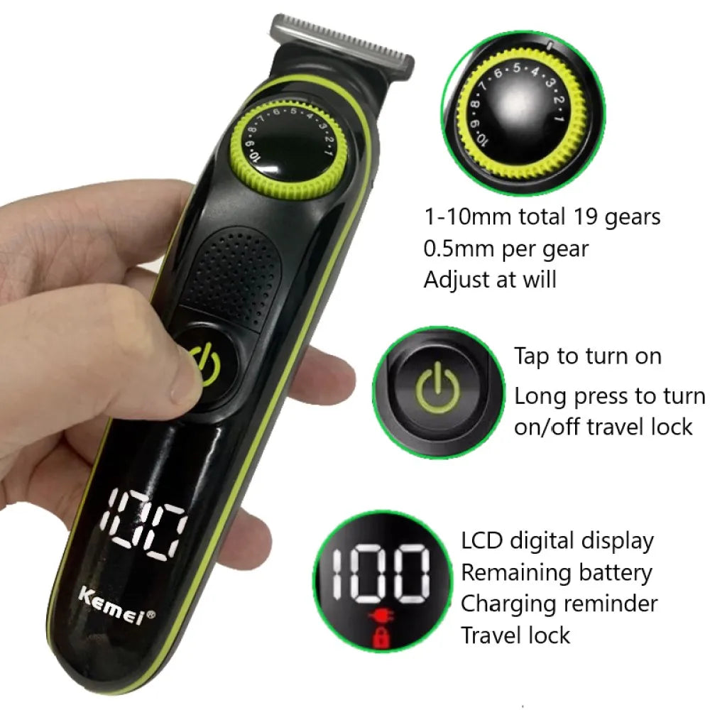 Kemei Men 20 Length Adjustable Beard Hair Trimmer Precision Electric Facial Rechargeable Hair Clipper Powerful Cutting Machine