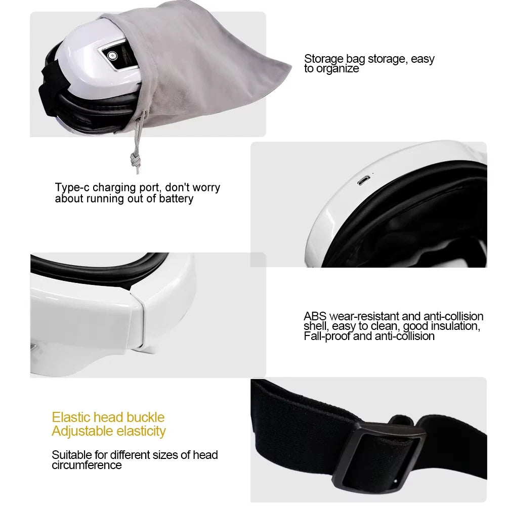 6D Smart Bluetooth Music Eye Massager Vibration Airbag Compress Eye Care Instrument Eye Massage Glasses Eye Relax Fatigue Pouch