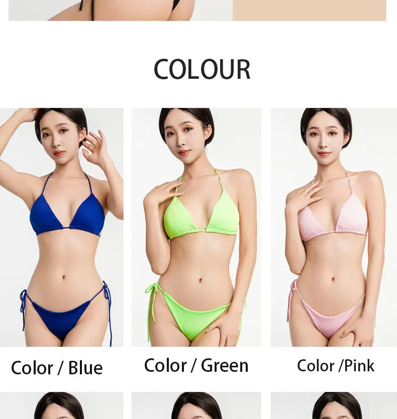 Women Two Pieces Padded Bikini Set Sexy Bra Side Tie Thong Swimsuit Three-point Bandage Brazilian Style Swimwear Biquinis