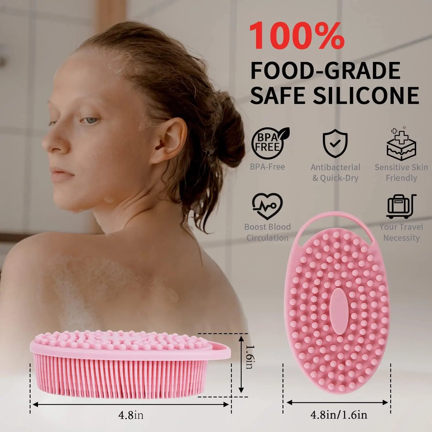 2 in 1 Soft Silicone Body Brush Wash Bath Shower Exfoliating Skin Fit For Baby Bath Shampoo Facial Massage Brush