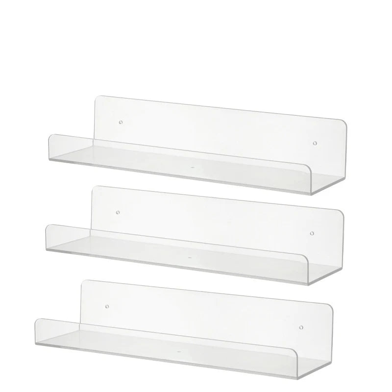 15" Invisible Acrylic Shelves Floating Wall Ledge Bookshelf Shelf Transparent U-Shaped Display Shelf Bookshelf Kitchen Bathroom
