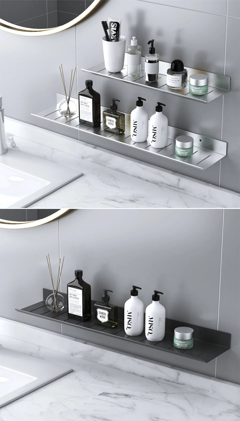 ULA Bathroom Storage Rack 30-50cm Modern Bathroom Shelves Black Silver Kitchen Wall Shelf Home Accessories
