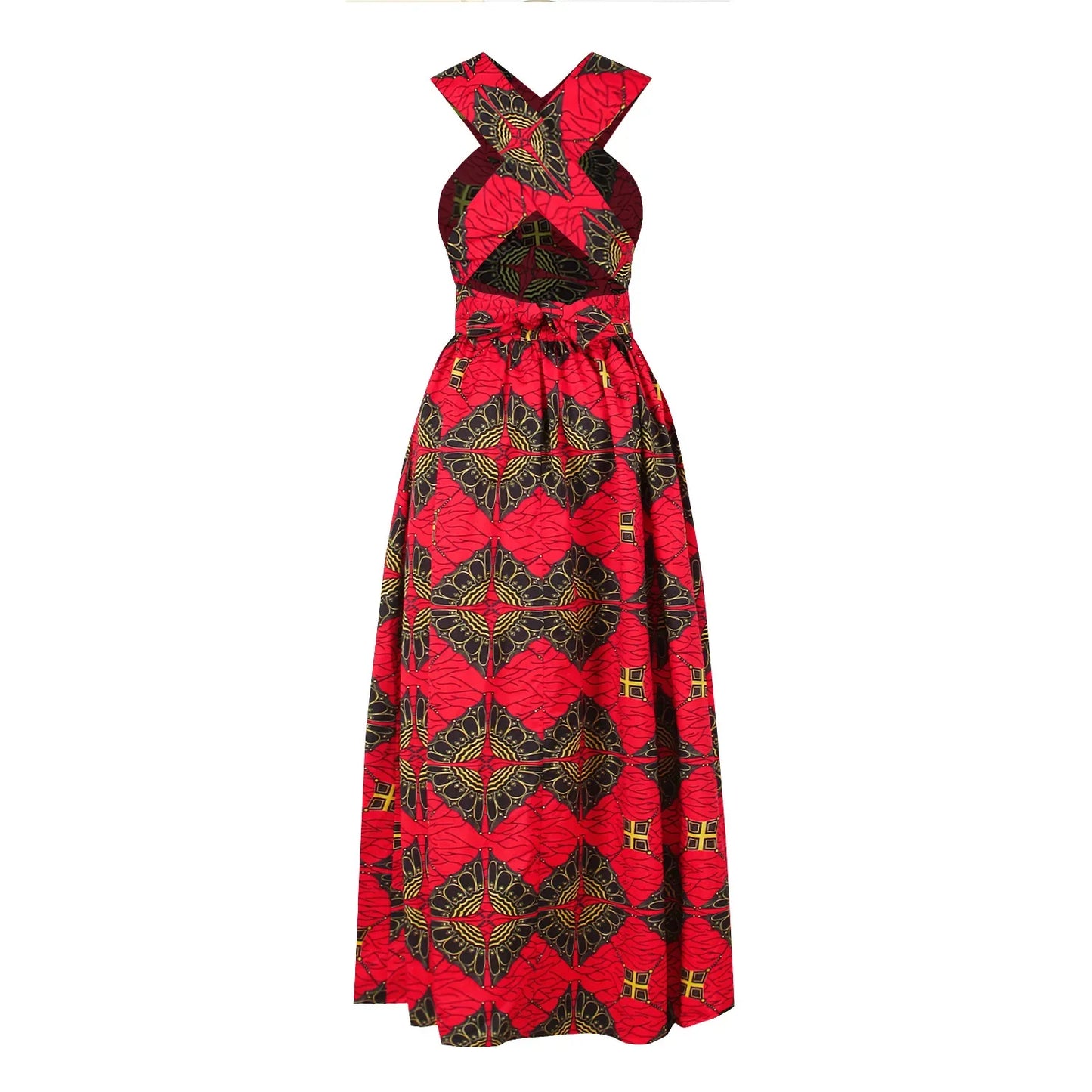 Sexy Sleeveless Dress Women Fashion Off Back African National Print Lady Party Dresses Vintage Casual Long Dress Africa Clothing
