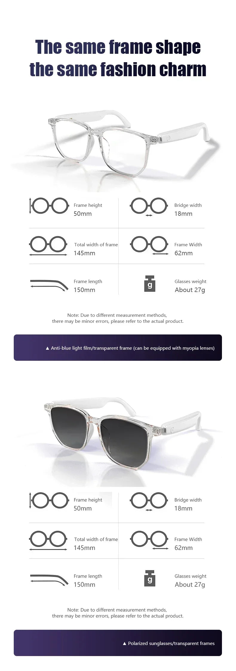 GS03 Upgrade Smart Glasses With Camera Video Recording AI Photo Recognition Bluetooth Call Translation Voice Assistant Glasses