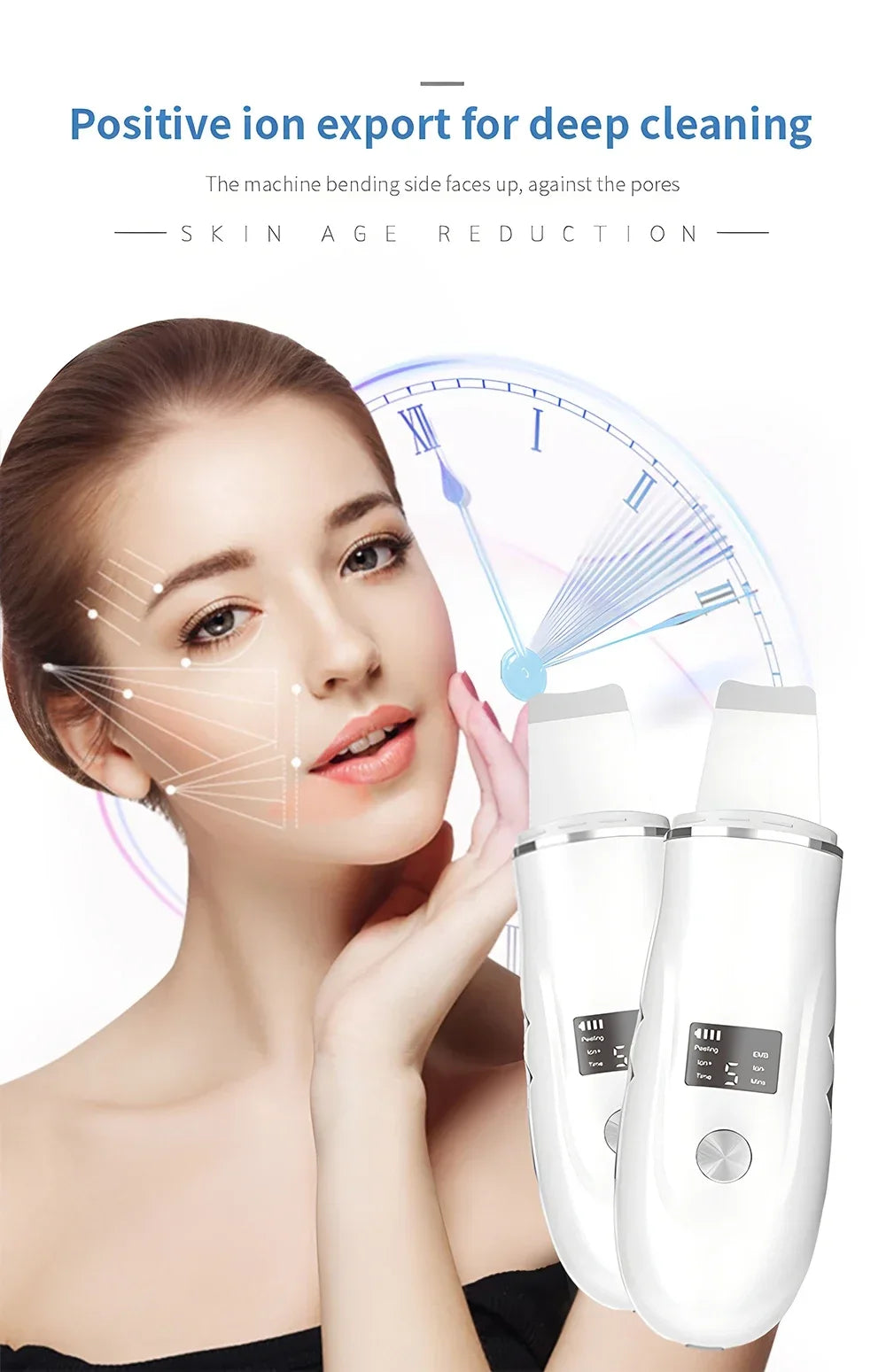 Ultrasonic Skin Scrubber Peeling Blackhead Remover Deep Face Cleaning Ultrasonic Ion Ance Pore Cleaner Facial Shovel skin care