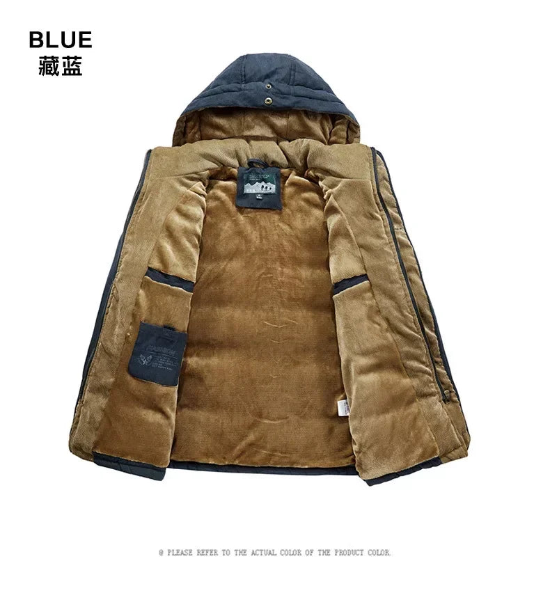 Thick Warm Coat Long Thick Fleece Hooded Waterproof Parkas Jacket Coat Winter New Men Outwear Fashion Pockets Parka Jackets mens