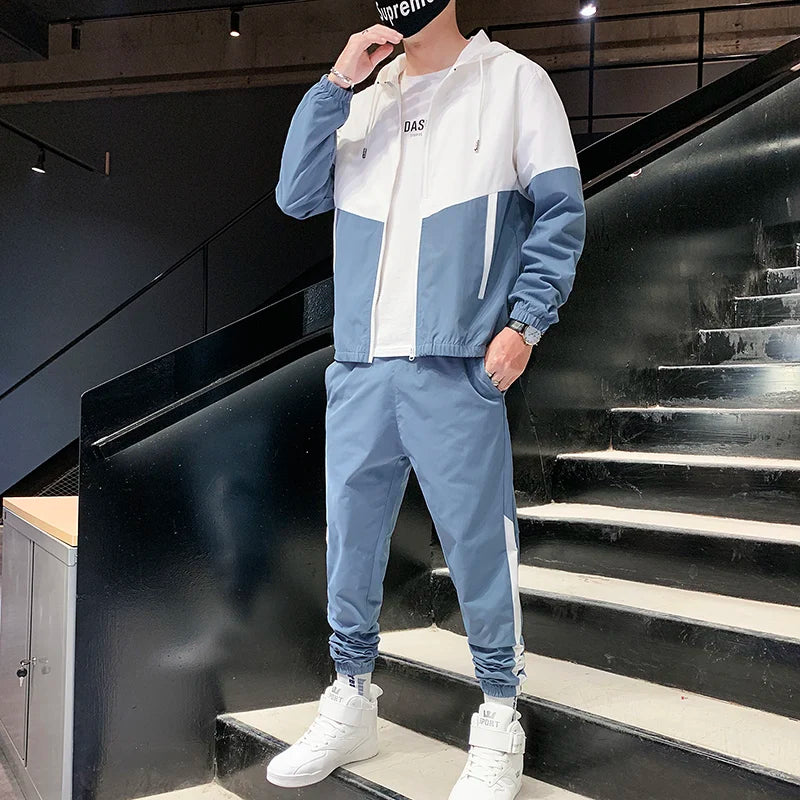 Dropshipping Patchwork Hip Hop Casual Men's Sets 2025 Korean Style 2 Piece Sets Clothes Men Streetwear Fitness Male Tracksuit
