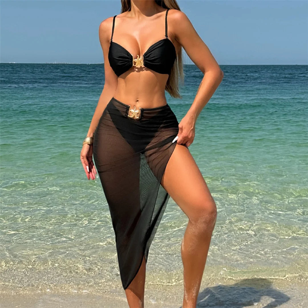 With Skirt High Leg Cut Brazilian Bikini Female Swimsuit Women Swimwear Three-pieces Bikini set Bather Bathing Suit Swim V6193
