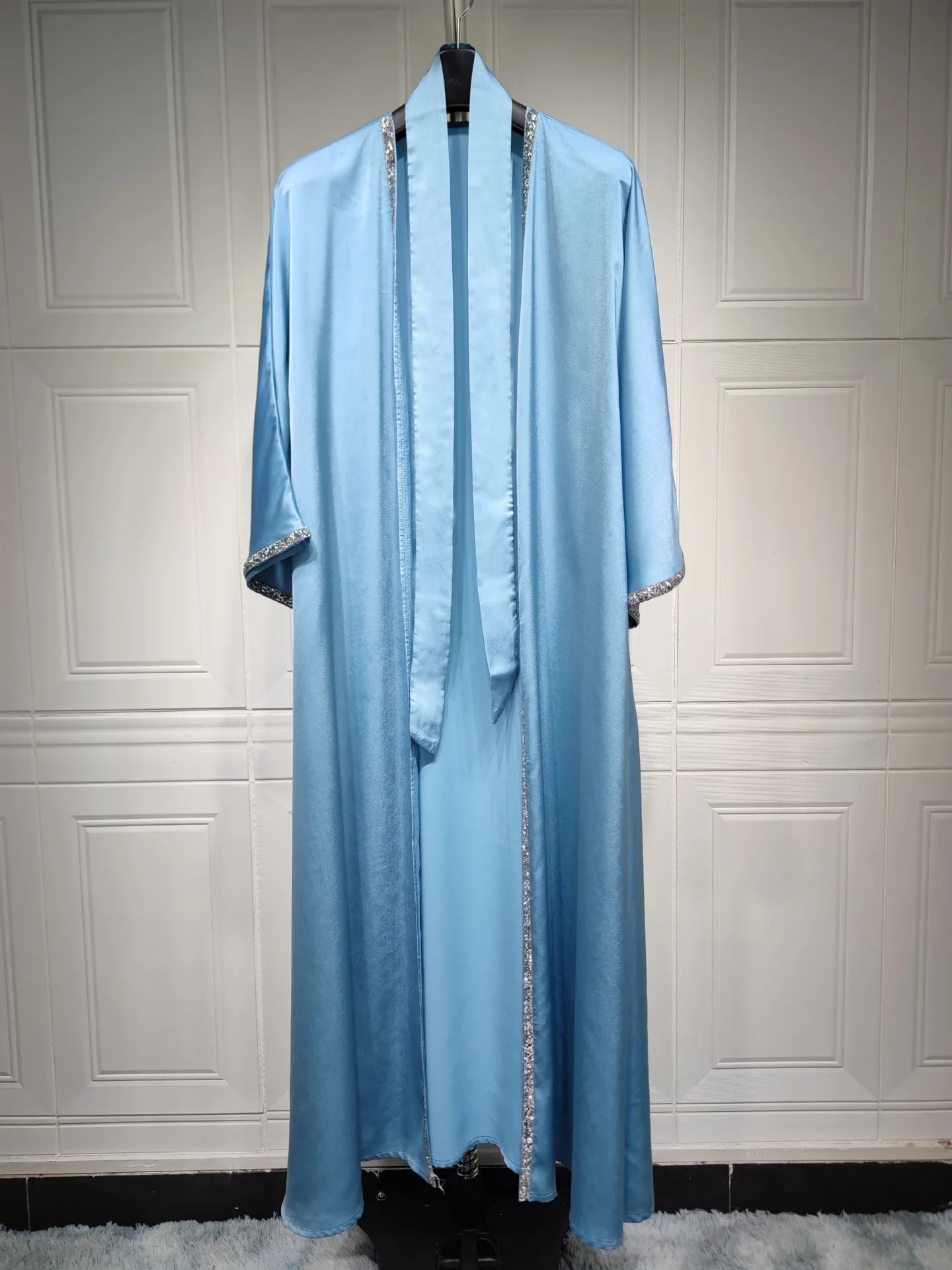 2024 Muslim Dress Diamond Women's Long Dress Fashion Long Sleeve Lace-up Long Abayas Casual Solid Color Clothes for Muslim Women