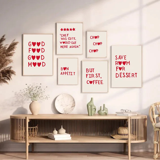 Aesthetic Kitchen Alphabet Wall Art Red Love Phrase Cute Cooking Poster New Wave Simple Canvas Painting Home Kitchen Decoration