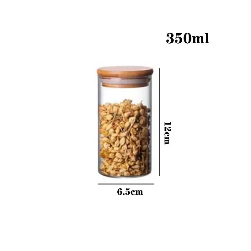 Kitchen Storage Tank Food Container Bambo Covered High Borosilicate Food Sealed Glass Tank Kitchen Miscellaneous Grain Organizer