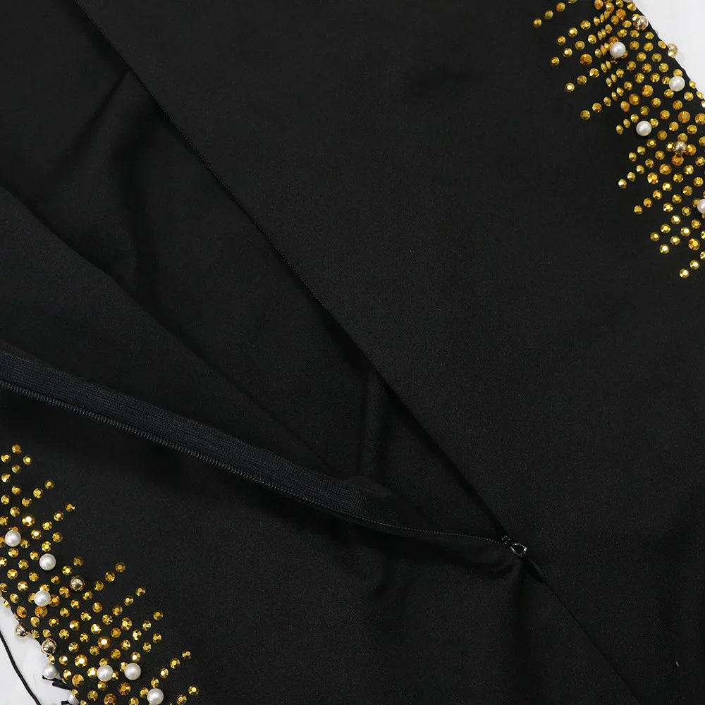CM.YAYA Fall Diamonds Hot Rhinestones Tassel O-neck Women Sleeveless Bodycon Long Dress Birthday Party Evening Prom Maxi Dresses