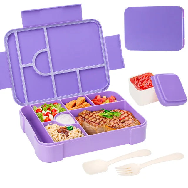 Divided Bento Box Large Capacity Microwave Lunch Box with Fork Spoon Leakproof Food Container For Back To School Camping Kitchen