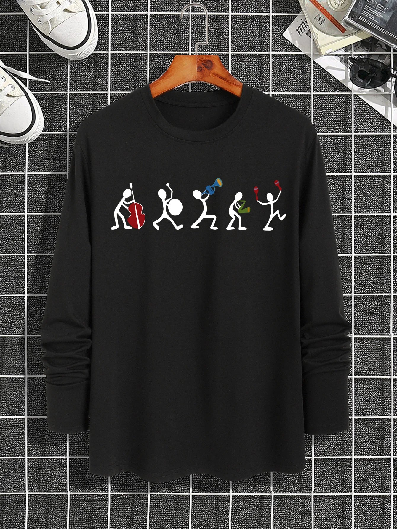 Trendy new long-sleeved t-shirt men's simple printed round neck T-shirt trend versatile casual tops men's T-shirt