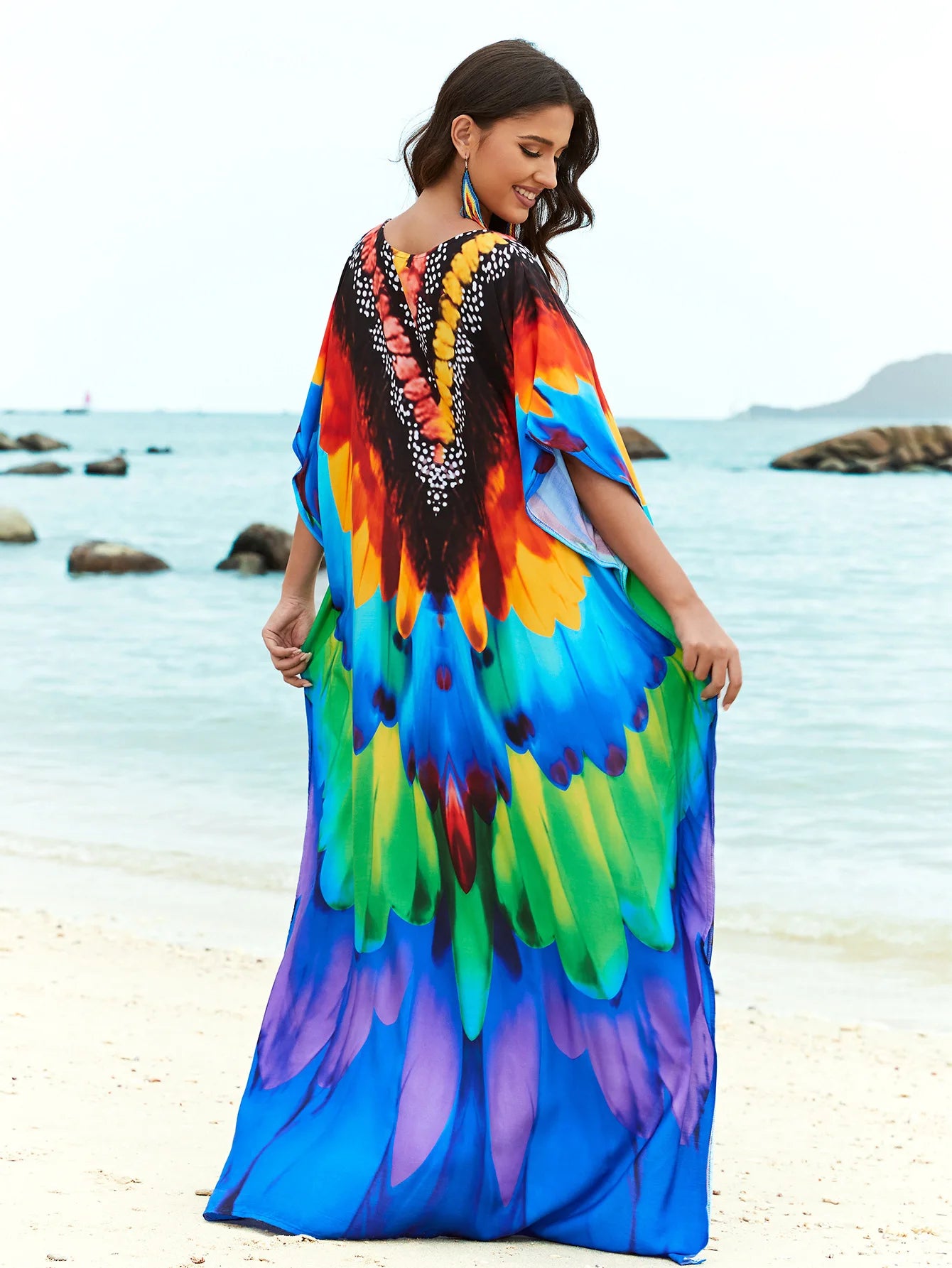 Women's Print Turkish Kaftan Bikinis Set Beachwear Bikini Cover Up Maxi Dress Bathing Suit Summer Outfit