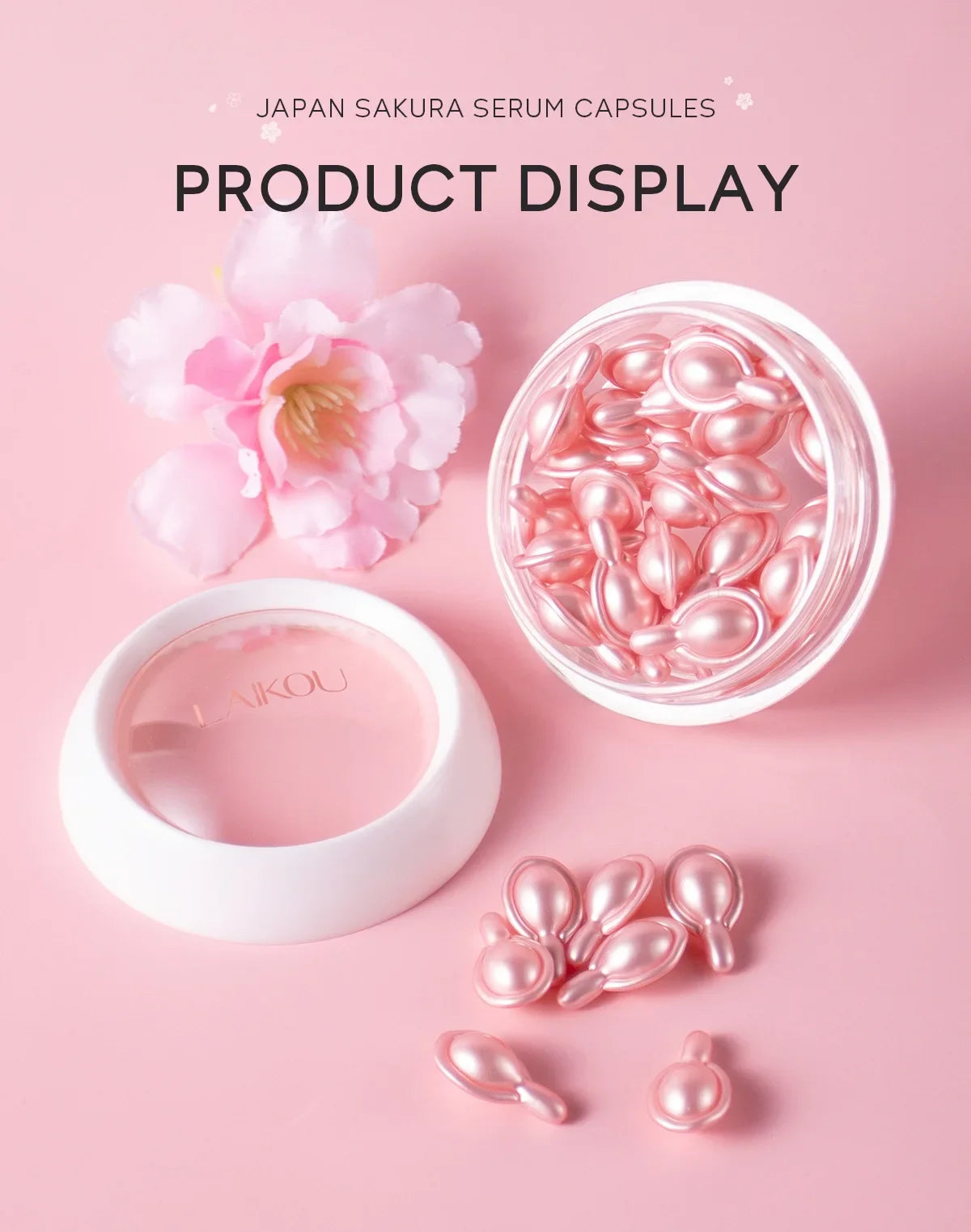 LAIKOU Sakura Facial Serum Moisturizing Brightening Face Serum Anti-Wrinkle Firming Brighten Skin Care Cosmetics 30pcs*0.5ml