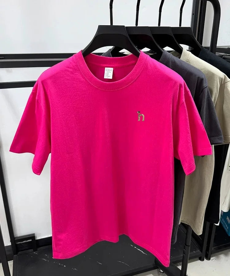 100% pure cotton new high-end brand men's round neck short sleeved T-shirt summer fashion dog embroidery Korean loose design top
