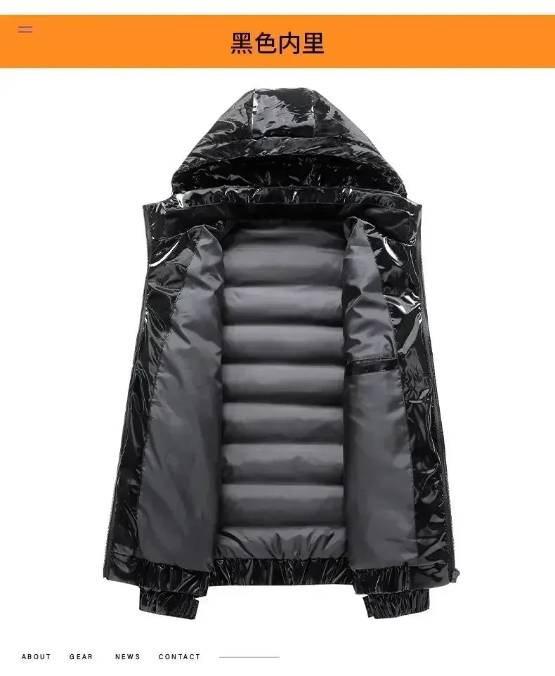 Thermal Coats Mens Thick Warm Glossy Shiny Jackets Brand Outwear Men's Clothing Winter Men's Hooded Parkas Windbreaker Fashion