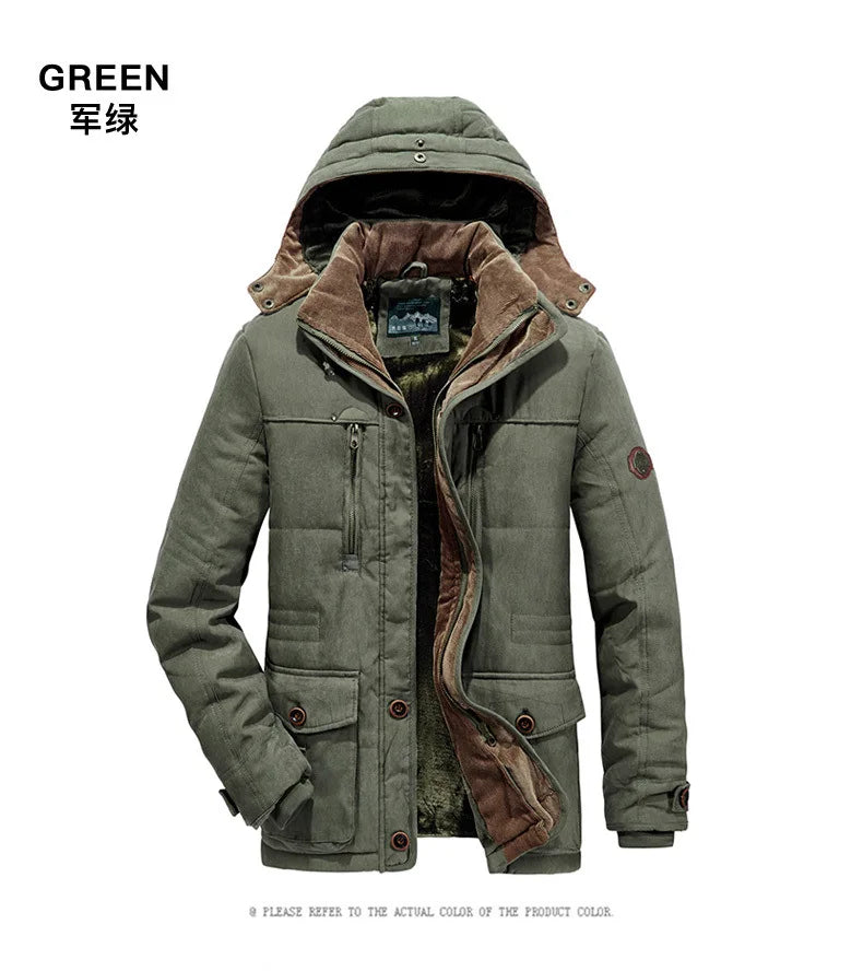 Thick Warm Coat Long Thick Fleece Hooded Waterproof Parkas Jacket Coat Winter New Men Outwear Fashion Pockets Parka Jackets mens