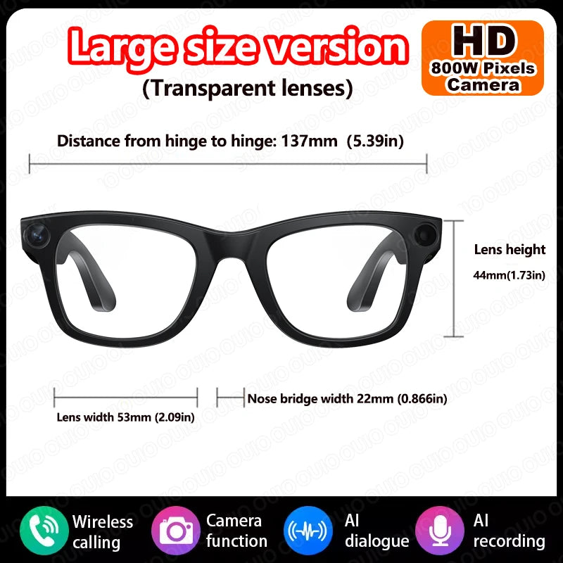 New Al Smart Glasses 800W HD Camera Anti Shake 1080P High-Definition Video Recording Touch Al Voice Wireless Call Smart Glasses