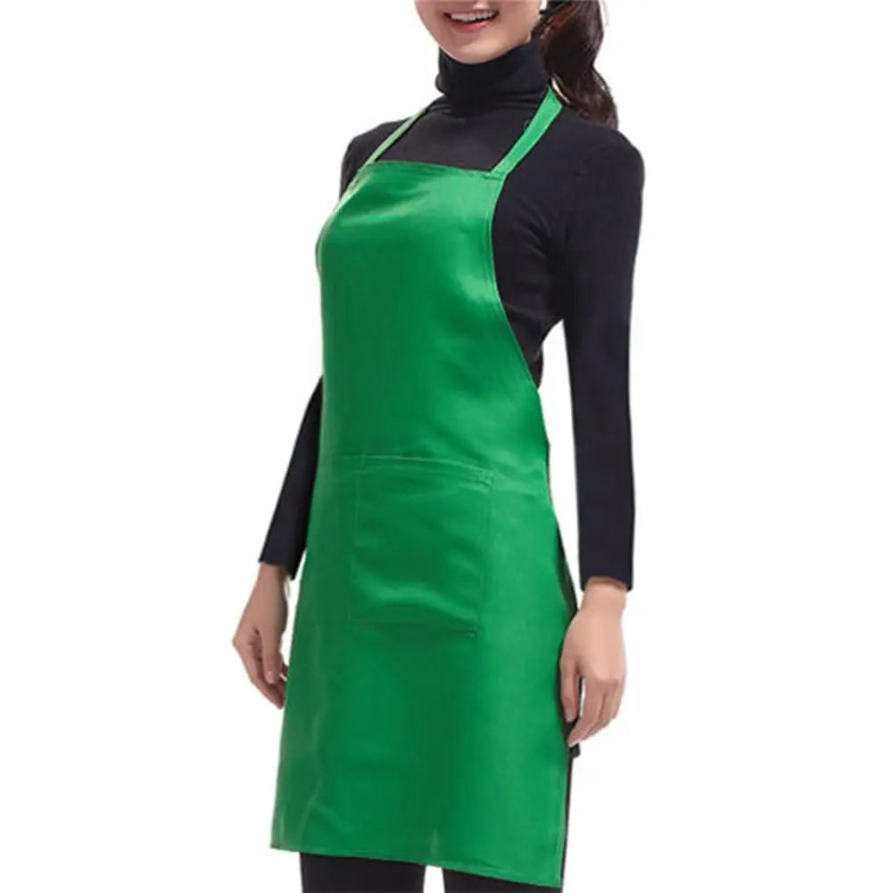 Polyester+ Cotton Blend Sleeveless Apron Black Red Coffee Orange Anti-wear Cooking Kitchen Bib Women Men Aprons With Big Pocket