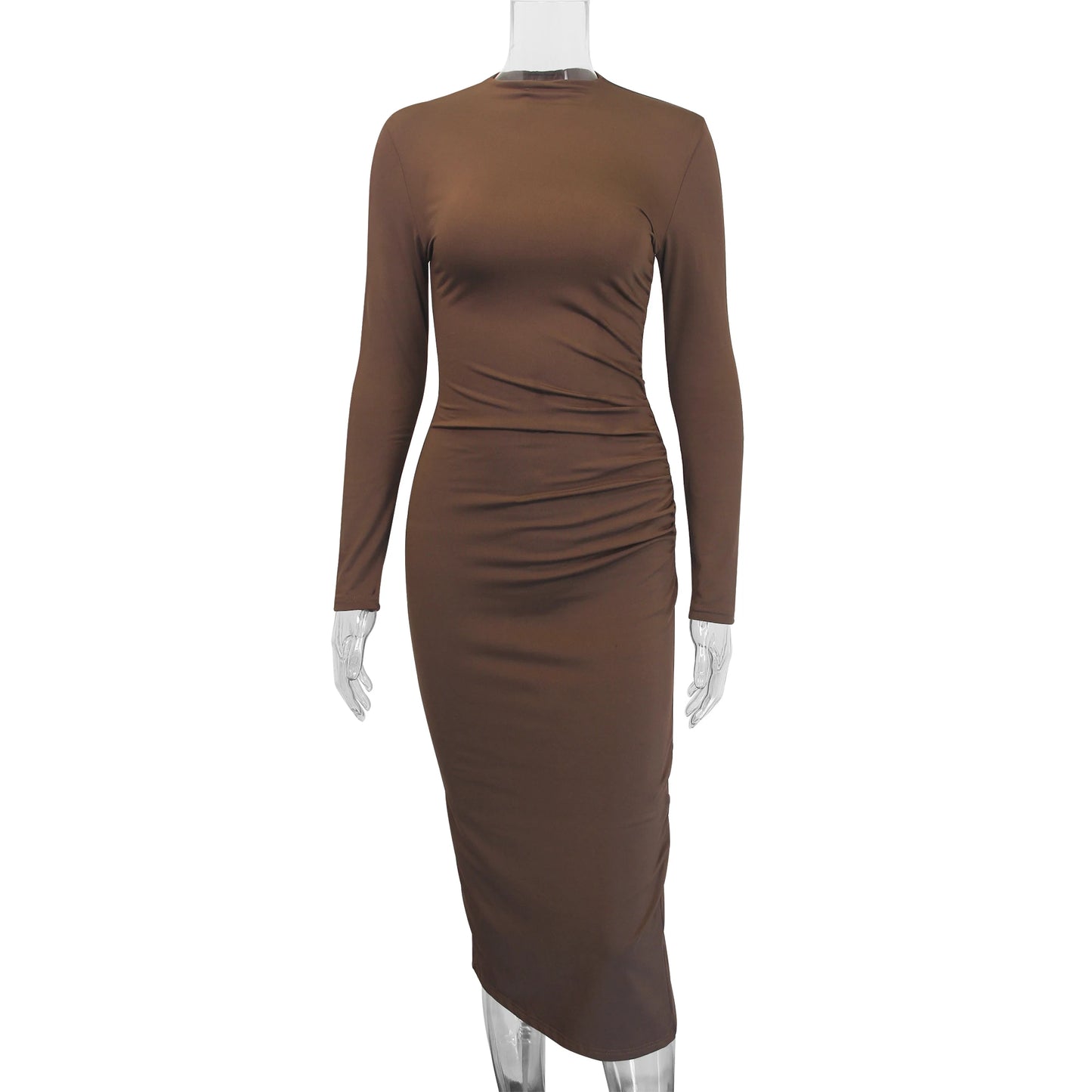 Long Sleeved Round Neck Hip Hugging Long Dress 2024 Autumn Winter Plus Velvet Women's Slim And Elegant Party Evening Dress