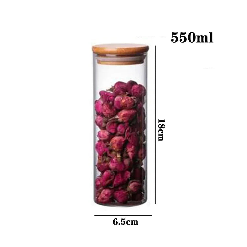 Kitchen Storage Tank Food Container Bambo Covered High Borosilicate Food Sealed Glass Tank Kitchen Miscellaneous Grain Organizer