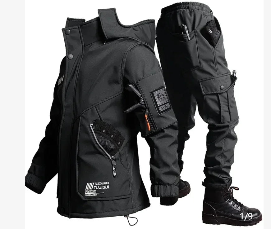 Hot Winter Velvet Thickened Jacket Suit for Men and Women Windproof and Water-proof Outdoor Cold-proof and Warm Work Clothes