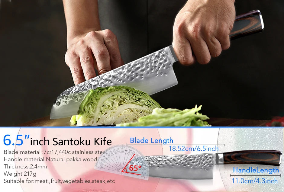 Kitchen Knives Japanese Chef Knife Set 7CR17 High Carbon Steel Full Tang Hammered Non-Stick Santoku Knifes Utility Meat Cleaver