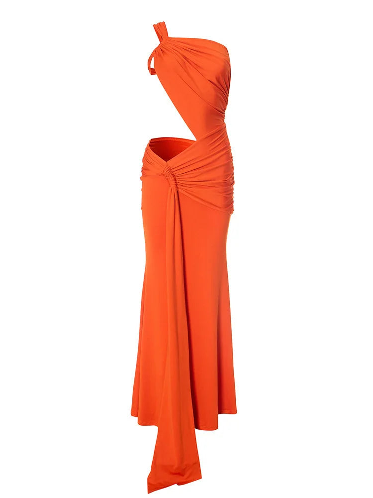 Mozision Irregular Ruched Sexy Maxi Dress For Women Gown Hollow Out One Shoulder Sleevelessdraped Bodycon Club Party Long Dress