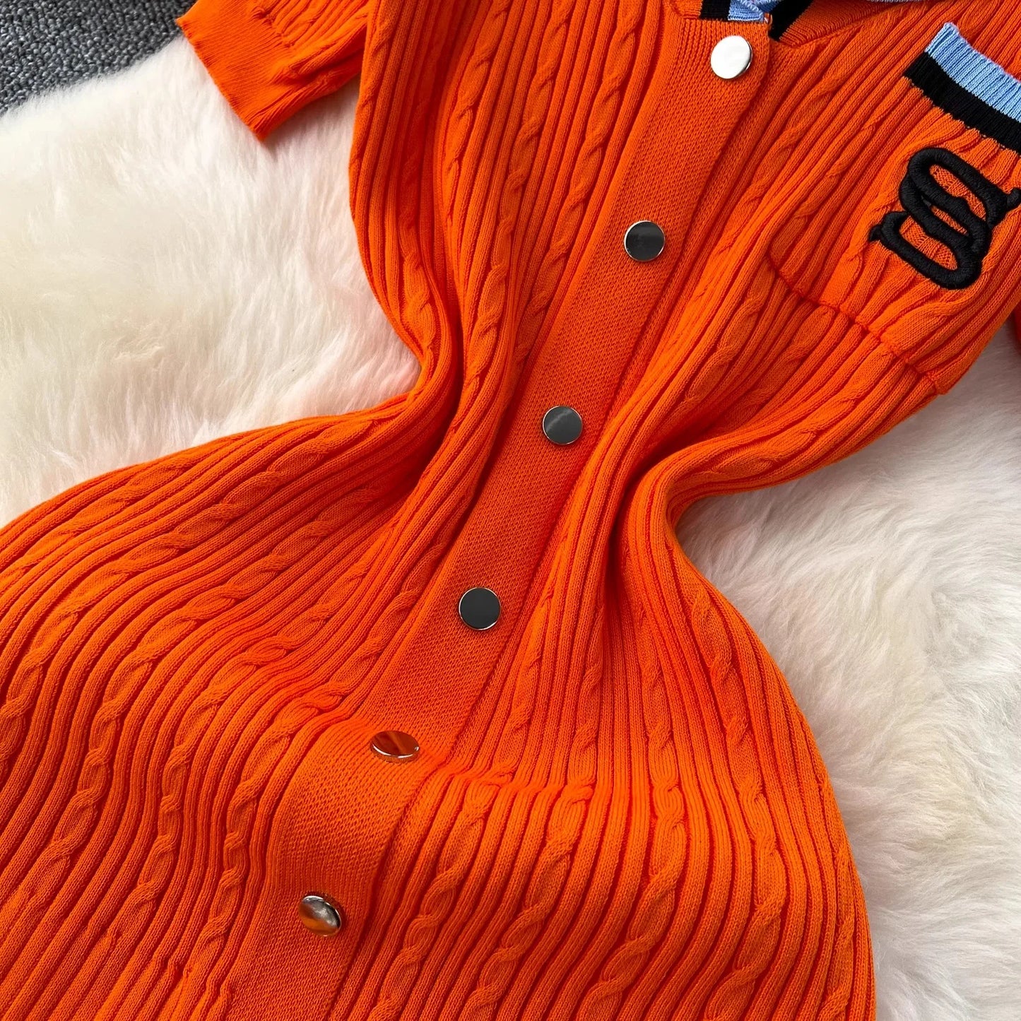 YuooMuoo 2024 Summer Women Knitted Long Dress Brand Fashion Turn-down Collar A-line Sweater Dress Elegant Lady Office Dress Robe