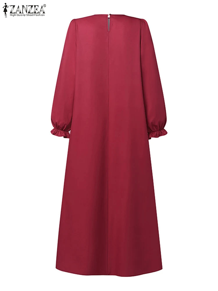 Autumn Muslim Dresses Vintage Dubai Turkey Abaya Hijab Sundress ZANZEA Women Bohemian Floral Printed Long Dress Robe Femme 2025