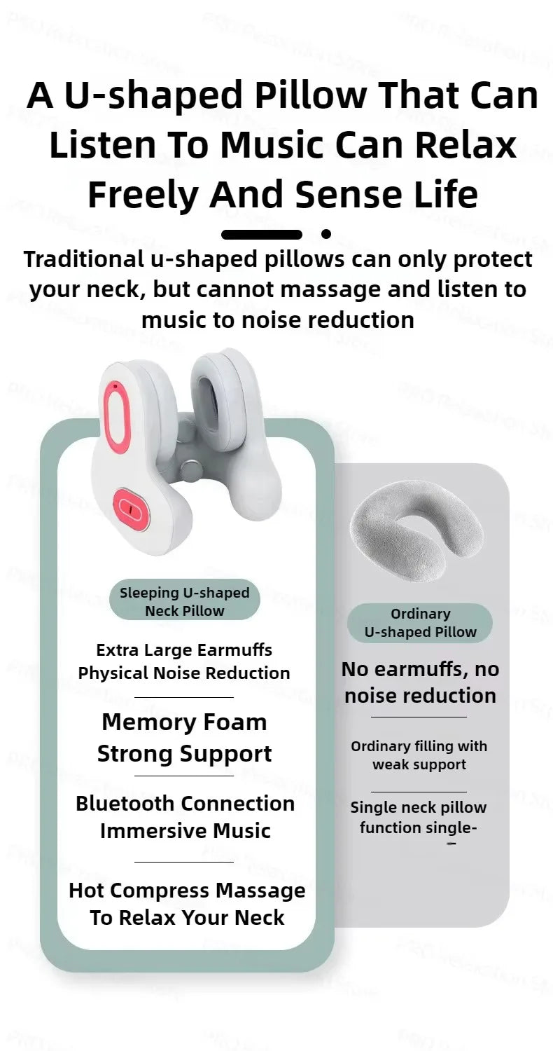 Wireless Neck Massager Red Light Hot Compress Massager Sleep Noise Reduction U-shaped Neck Pillow Masajeador Bluetooth Music