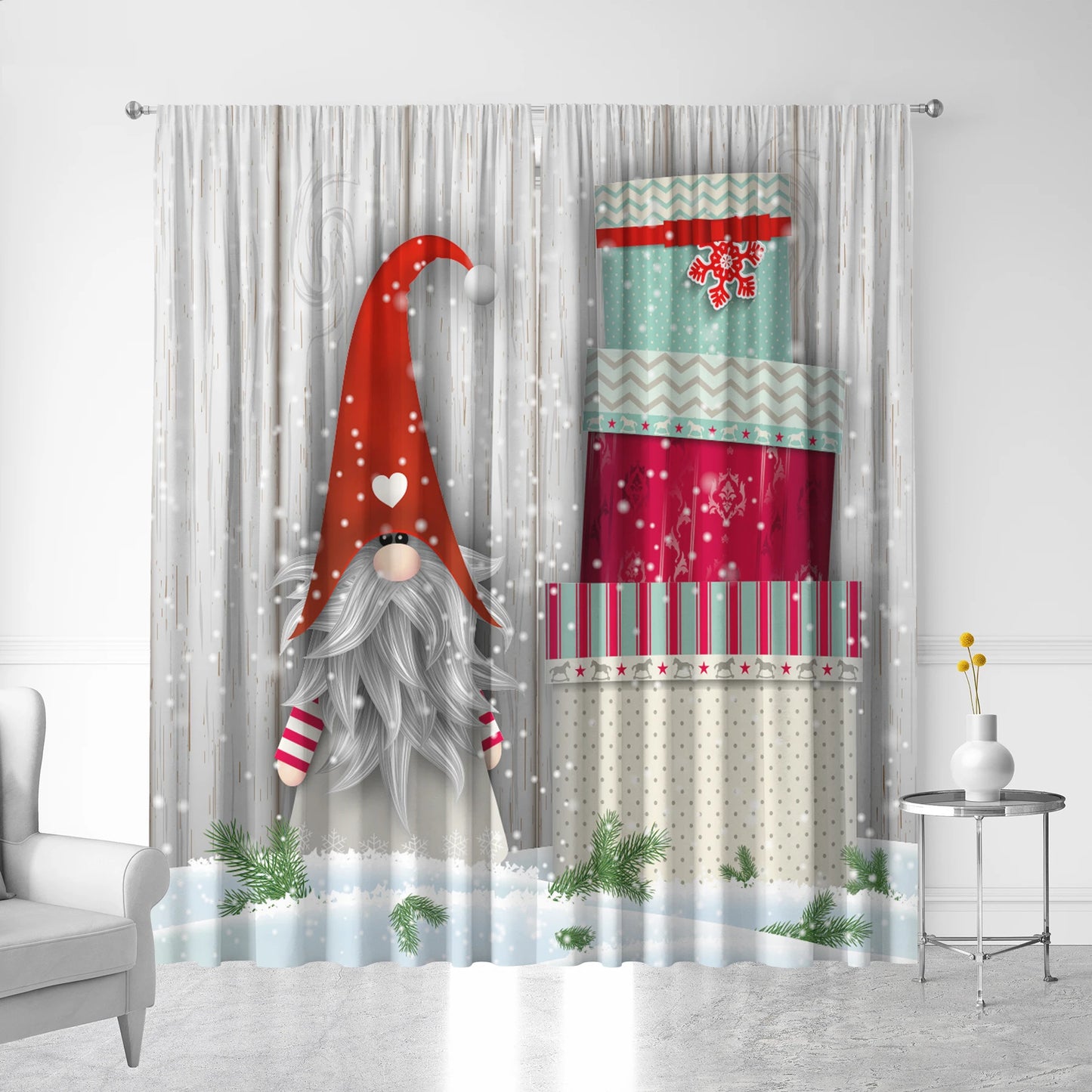 2PC Home Decoration, Printed Curtains, Happy Birthday Cake Merry Christmas, Kitchen, Coffee Shop, Living Room, Balcony, Garden