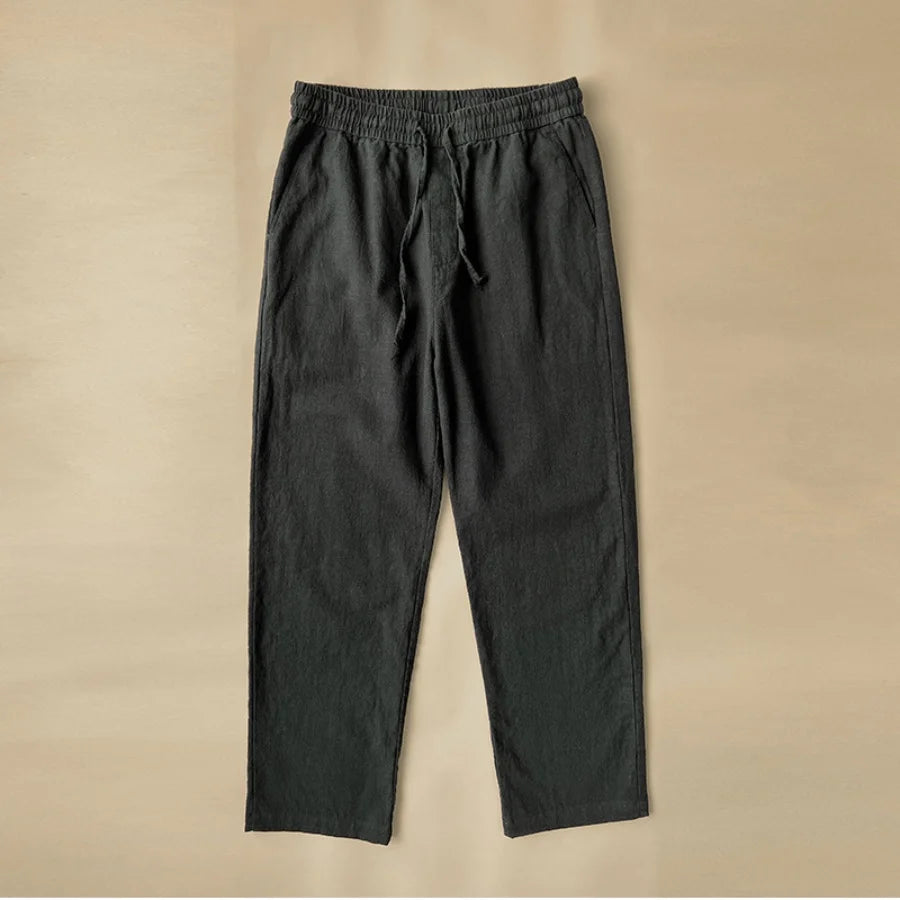 Men's summer cotton and linen loose straight wide-leg pants, casual sports linen long pants, jogging and fitness sportswear