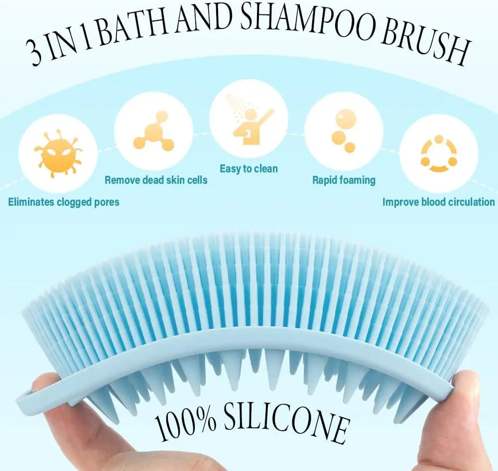 2 in 1 Soft Silicone Body Brush Wash Bath Shower Exfoliating Skin Fit For Baby Bath Shampoo Facial Massage Brush