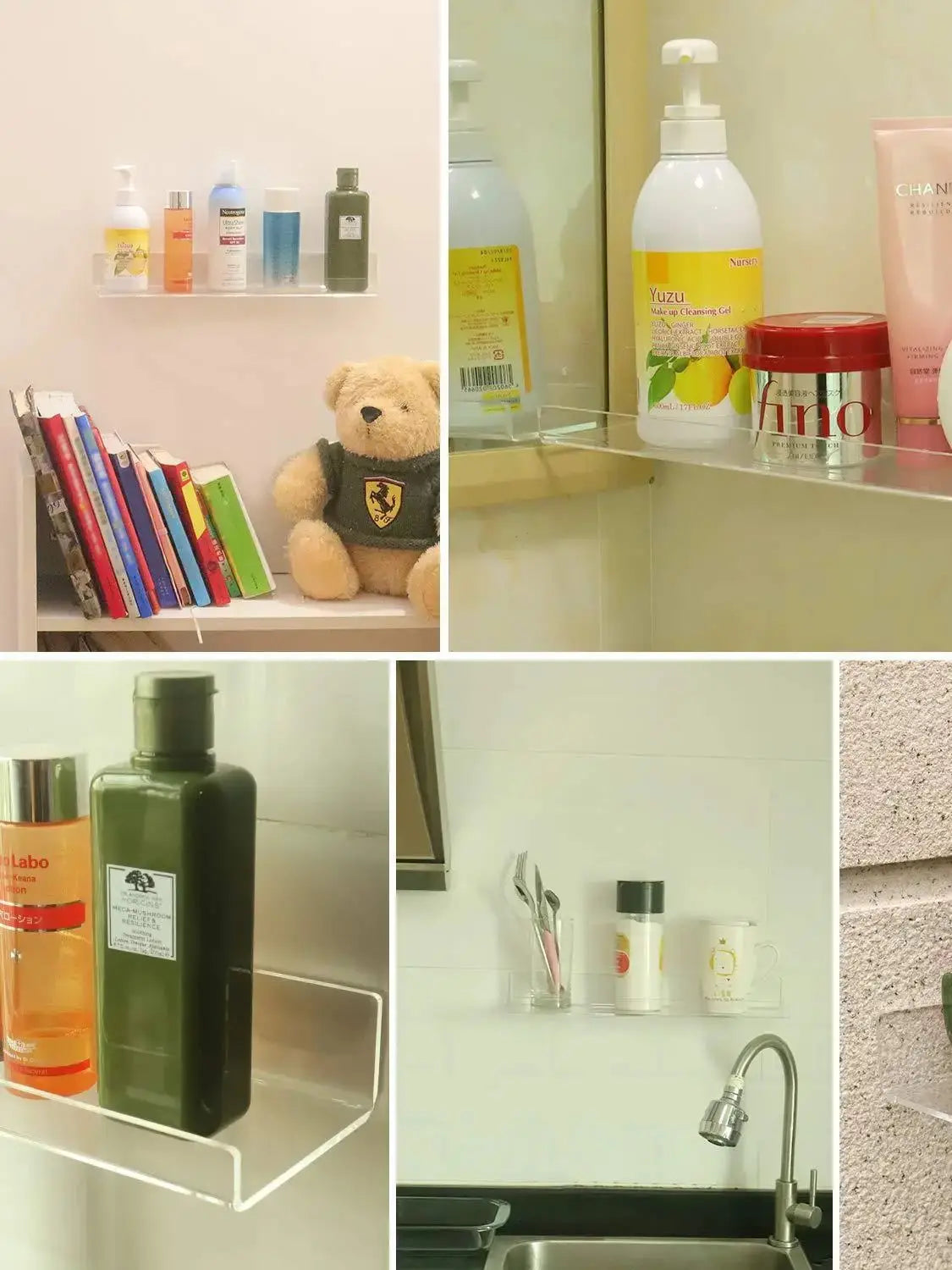 15" Invisible Acrylic Shelves Floating Wall Ledge Bookshelf Shelf Transparent U-Shaped Display Shelf Bookshelf Kitchen Bathroom