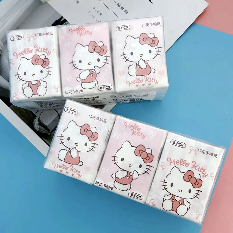 Kawaii Hello Kitty Handkerchief Paper Cartoon Sanrio Pochacco Kitty Printed Napkins Portable Small Pocket Tissues Facial Paper