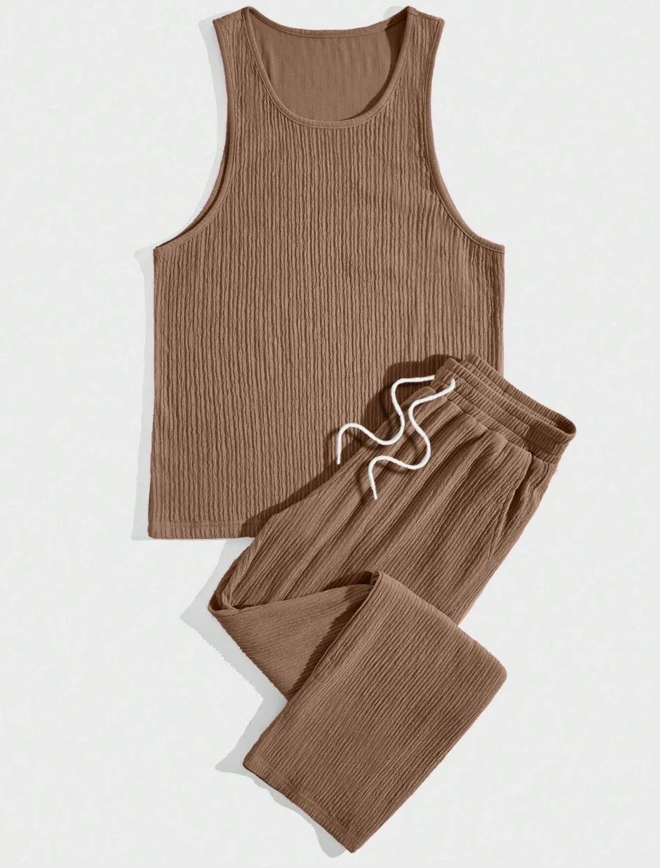 Summer New Men's Sleeveless Vest and Pants Set, Fashionable Fitness, Sports, Leisure Vacation, American Commuting 2-Piece set