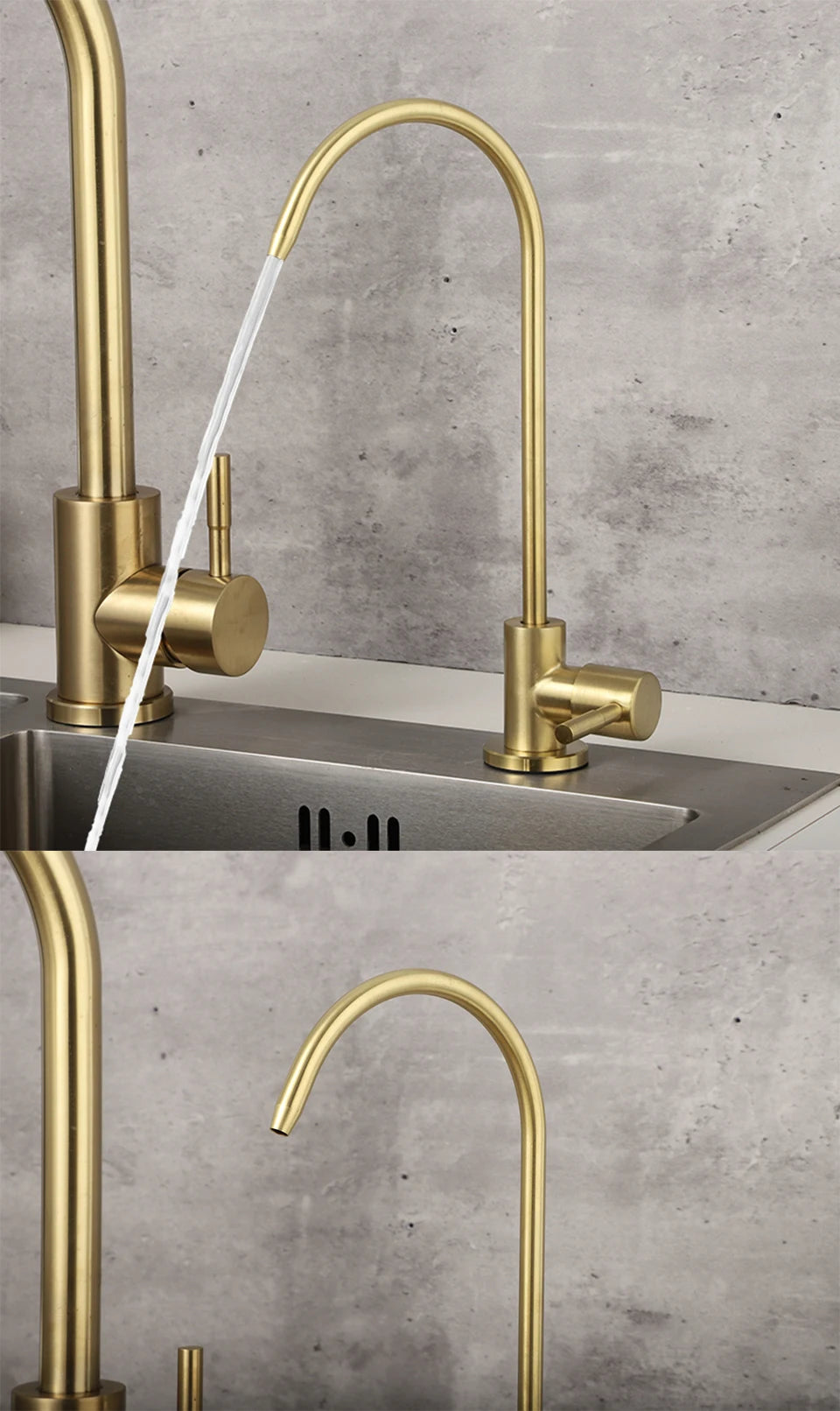 ULA 1/4"Kitchen Filtered Faucet Stainless Steel Direct Purifier Direct Drinking Tap Single Cold Water Sink Faucet Black/Brushed